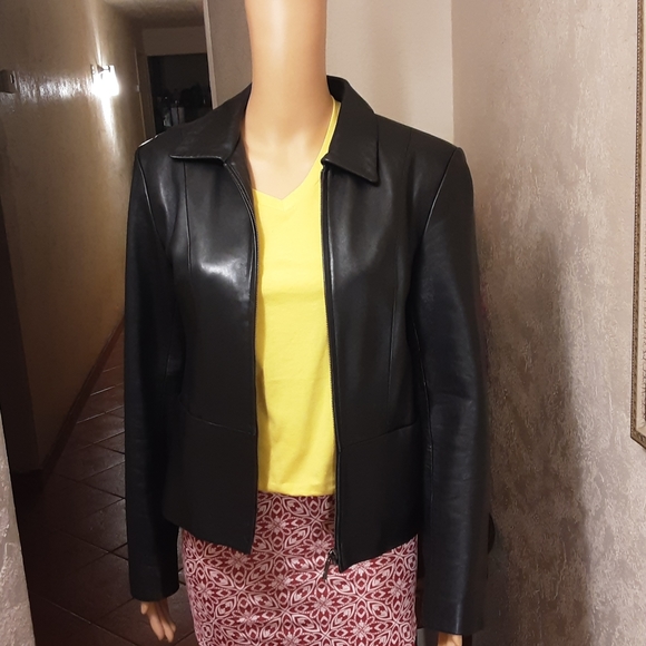 Jackets & Blazers - ANN TAYLOR Black Jacket Leather